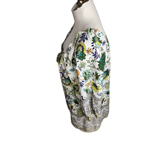 Fig & Flower Top Womens‎ Size XL White Colorful Floral Scoop Neck Boho Peasant - Picture 6 of 9